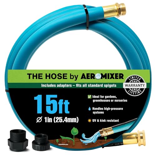 Aeromixer THE HOSE 1 Inch Garden Hose 15 Ft w/Adapter Set for 3/4 Spigots - size: 1" x 15', style: 1 Pack