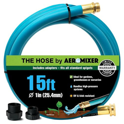 Aeromixer THE HOSE 1 Inch Garden Hose 15 Ft w/Adapter Set for 3/4 Spigots - size: 1" x 15', style: 1 Pack