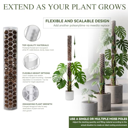 2 Pack 24 Inch,D Shape Plastic Moss Pole for Climbing Plants - size: 2 PACK-24Inch