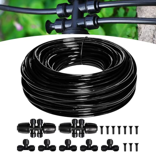 Maotong 100FT 1/4 inch New Quick-Connect Drip Irrigation Kit Distribution Hose Tubing for Garden Irrigation System (Includes 2 Pcs 6-Way Connector, 5 Pcs 1/4" Tee and 10 Pcs End Plugs) - size: 100FT 1/4" Distribution tube