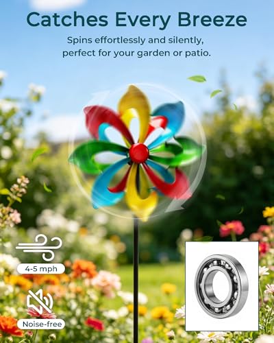 Colorful Metal Wind Spinner, 13" Garden Spinner with Stake
