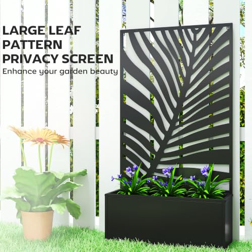 Outsunny Metal Raised Garden Bed with Trellis, Large Leaf Cut-Out - style: Large Leaf Cut-Out