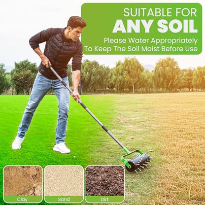 Manual Lawn Aerator Roller Tool 42 Steel Spikes, 57-in Rolling Lawn Aerator - style: Rolling Aerator