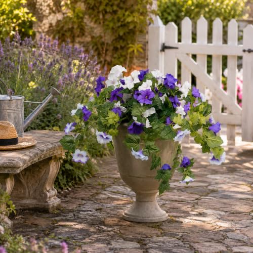 Artificial Flowers, 2-Pack Blue and White Faux Petunias - color: Blue and White - 2