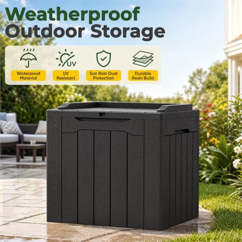 Flamaker 2 Pack Deck Box 31 Gallon Waterproof Resin Storage Box with Lid - color: Black, size: 31 Gallon-2 Pack