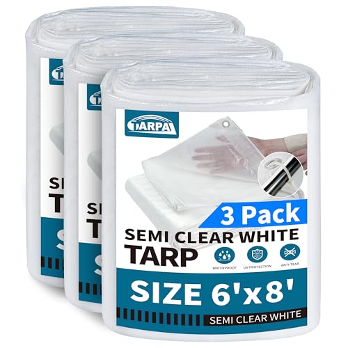 TARPAL 6x8'（3pack） Semi Clear Tarp with Grommets Greenhouse Cover 7.5mil - color: Semi Clear White, size: 6x8ft(3pack)-Finished size