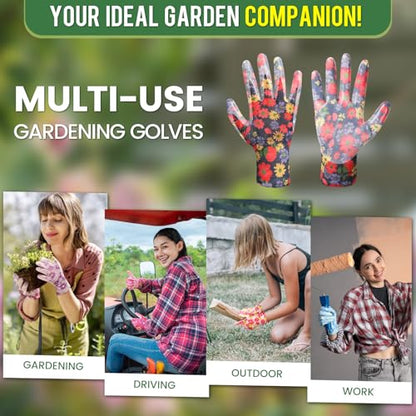 6 Pairs Gardening Gloves for Women - Breathable Rubber Coated Garden Gloves, Multi-purposes Gardening Gloves - color: Pink / Blue / Cyan / Red / Blue / Purple