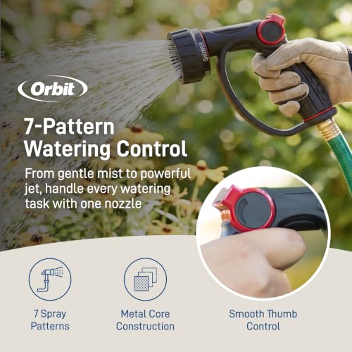 Orbit 58993 7-Pattern Watering Nozzle with Thumb Control, Black - size: 7-Pattern, style: Thumb Control