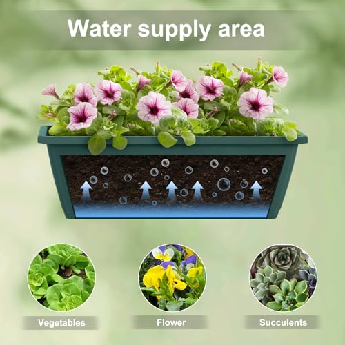 CADUKE Window Deck Railing Planter Box for Outdoor 6 Pack 17 Inch Deck Railing Planter Boxes Plastic Hanging Flower Planters Box with Adjustable Brackets Green - color: Green
