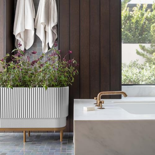 Veradek Demi Series Raised Long Planter - Wide Planter with Stand - color: White/Brown, size: 30 inch