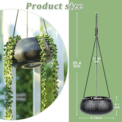 8 Inch Hanging Planter for Indoor Plant, Ceramic Black Flower Pot - color: Black