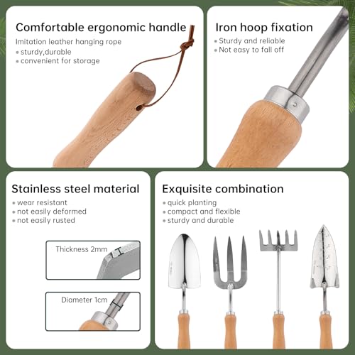 Heavy Duty Garden Tool Set, Stainless Steel Graduated Shovel, Hand Fork, Hand Rake, Transplant Shovel with Scale, 4Pcs Heavy Duty Hand Tools Set for Garden Planting (Garden Hand Tool Set)