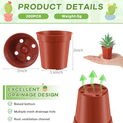 Yaomiao 200 Pcs 2 Inch Red Mini Nursery Pots with Drainage Holes - color: Red, size: 2 Inch