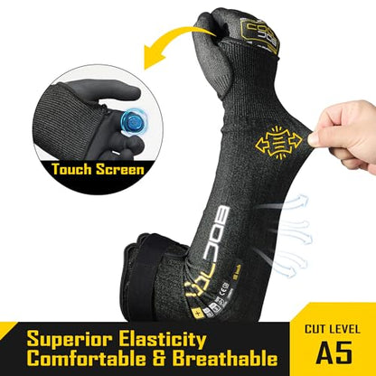 COOLJOB A5 Cut Resistant Touchscreen Work Gloves and Adjustable Arm Sleeves, No Glass Fiber&Steel, Construction, Gardening - size: Small