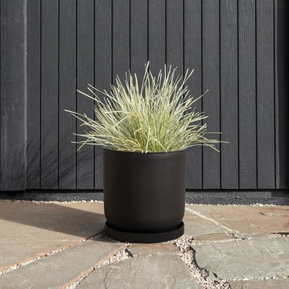 Veradek Mason Series Lima Planter & Drip Tray - Large Round Outdoor Planter - color: Black, size: 15 inches - 2 Pack with Saucers
