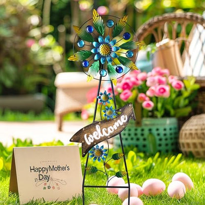 TERESA'S COLLECTIONS Solar Metal Hummingbird Wind Spinner Garden Stake 26" - color: Green, size: Medium