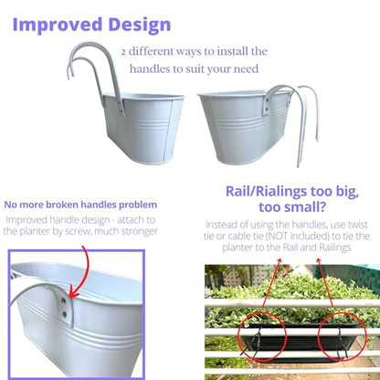 LaLaGreen Metal Rail Planter (11.2 in, 10 Pack) White Strawberry Flower Pot - size: 11.2" (28 cm) x 10 Pack