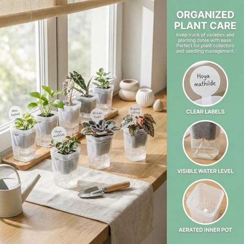 5 Pack 2" Mini Self Watering Pots for Indoor Plants, Clear Plastic Nursery Pots with Drainage Holes for Succulents, Cuttings, Herbs, Includes 50x50cm Gardening Mat