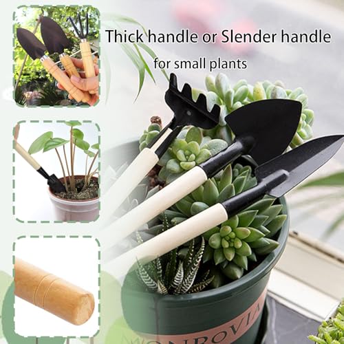 3Pcs Gardening Tools, Mini Tool Set Indoor Garden Kit Miniature Gardening Rake|Trowel |Shovel for Gardening Supplies (Thick Handle) - style: Thick handle