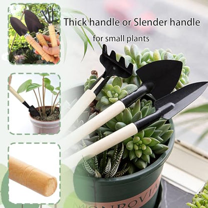 3Pcs Gardening Tools, Mini Tool Set Indoor Garden Kit Miniature Gardening Rake|Trowel |Shovel for Gardening Supplies (Thick Handle) - style: Thick handle