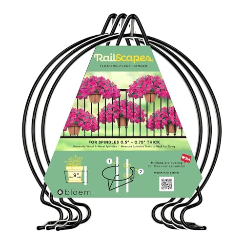 Bloem RailScapes Adjustable Floating Planter Hanger, Fits 0.5”-0.75” Balcony Railing Spindles, 3-Pack - size: 1/2"-3/4" Narrow Spindles