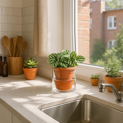D'vine Dev Self Watering Terracotta Planter Pot, 4 in, 2-Pack, 37-Y-A-1 - color: Terracotta, size: 4 Inch