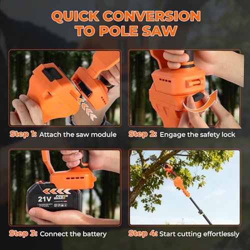 4-in-1 Cordless Brushless Mini Chainsaw for Tree Trimming, 8 inch
