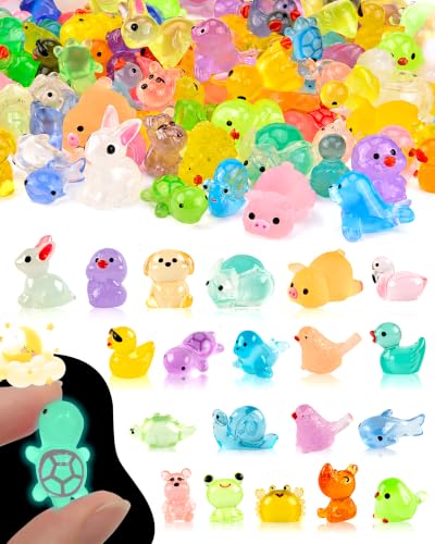 FEXIA 100 Pcs Luminous Mini Resin Animals 20 Types Glow in the Dark Tiny Figurines Bulk Set for DIY Garden Aquarium Micro Landscape and Party Decoration Desk Pets and Miniature Accessories - color: 20 Kinds-100pcs