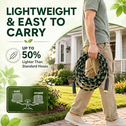 Garden Hose 100 FT, Non-Expanding Water Hose with 10 Pattern Spray Nozzle - size: 100FT