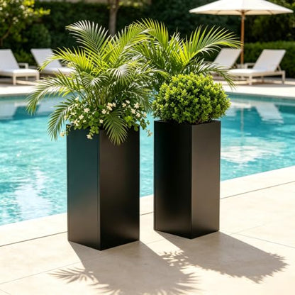 Metal Planter Box for Outdoor 14"x14"x30" Tall Metal Outdoor Planters Box - color: Black