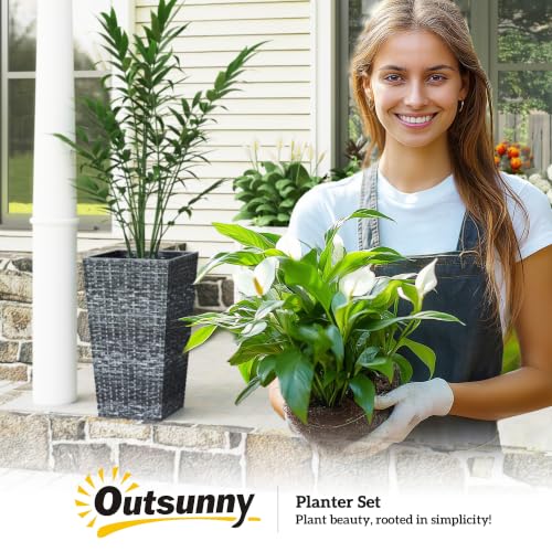 Outsunny 24 in Taper Tall Planters for Outdoor Plants Set of 3, Gray - color: Gray