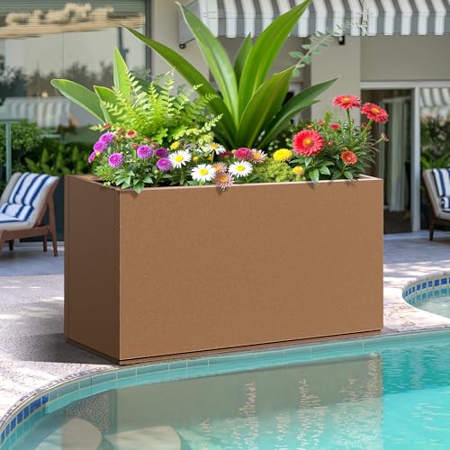 FENCY Large Metal Rectangle Planter Box for Outside - color: Brown, size: 32" L x 10" W x 16.3" H