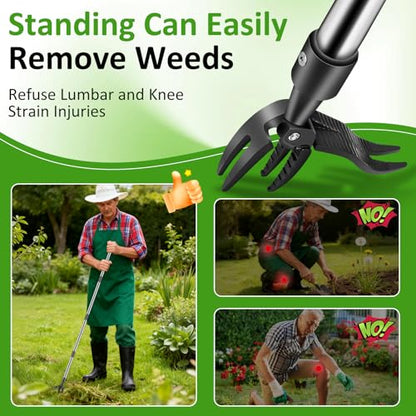 Stand Up Weed Puller Tool with 58″ Long Handle, Manual Weeder Tool