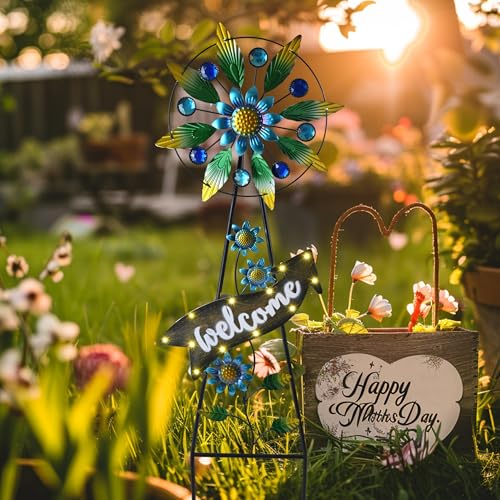 TERESA'S COLLECTIONS Solar Metal Hummingbird Wind Spinner Garden Stake 26" - color: Green, size: Medium