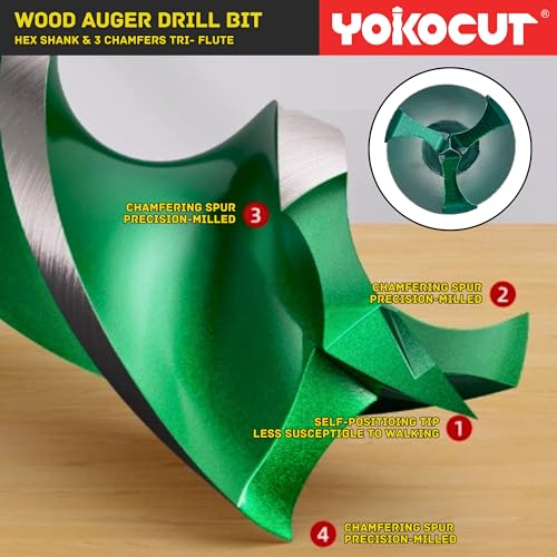1" x 9" Auger Drill Bit for Wood, Hex Shank Tri-Flute Drill Bits, Ship Auger Long Drill Bit for Soft and Hard Wood, Plastic, Drywall, Tree Stump and Composite Materials - size: 1 Inch, style: Length: 9"