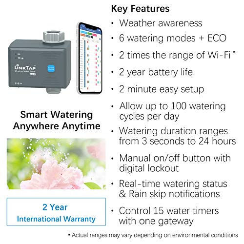 LinkTap G1S Wireless Garden Watering Timer & Gateway, 2-Year Battery Life - size: G1S timer+gateway