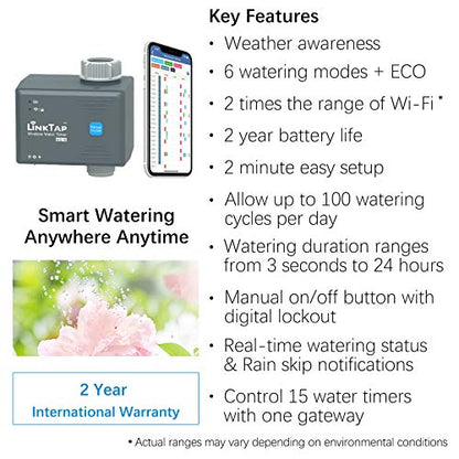 LinkTap G1S Wireless Garden Watering Timer & Gateway, 2-Year Battery Life - size: G1S timer+gateway