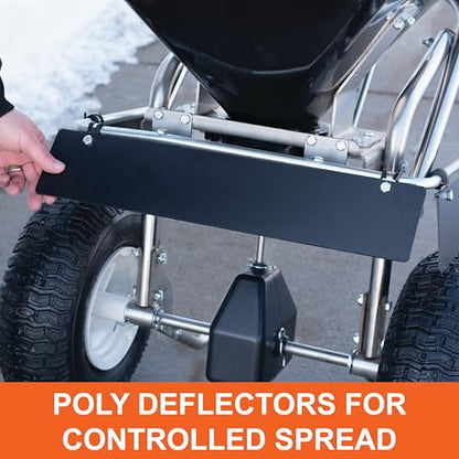 TerraKing Commercial Push Spreader for Rock Salt, Ice Melt, Fertilizer and Grass Seed, 70 lb Capacity with Stainless Steel Frame