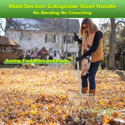 Turf Dead Grass Leaf Rakes Long Handle for Lawns, Garden, Leaves