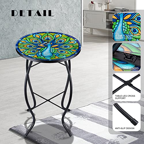 VCUTEKA Outdoor Side Table,14" Patio Accent Table Bistro Coffee End Table - color: Peacock