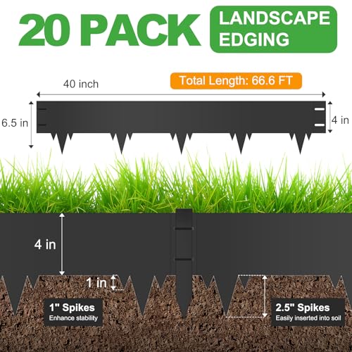 66.6FT Metal Landscape Edging, 20-Pack 40"Lx6.5"H Rust-Proof Border - color: 6.5In Tall, size: 20 Pack