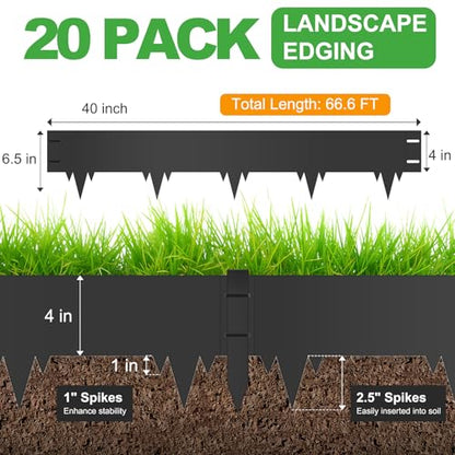 66.6FT Metal Landscape Edging, 20-Pack 40"Lx6.5"H Rust-Proof Border - color: 6.5In Tall, size: 20 Pack