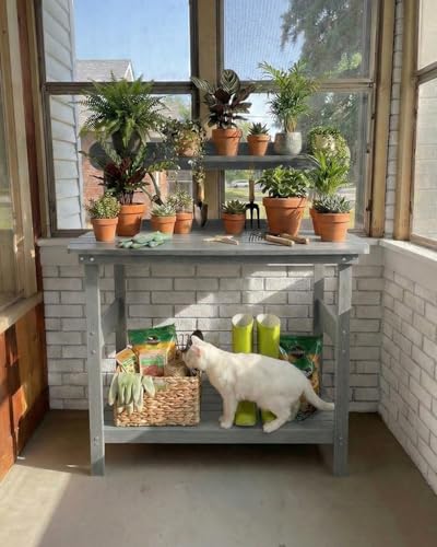 HIPS Outdoor Potting Table Bench with 3-Tier Storage Gray - color: Gray