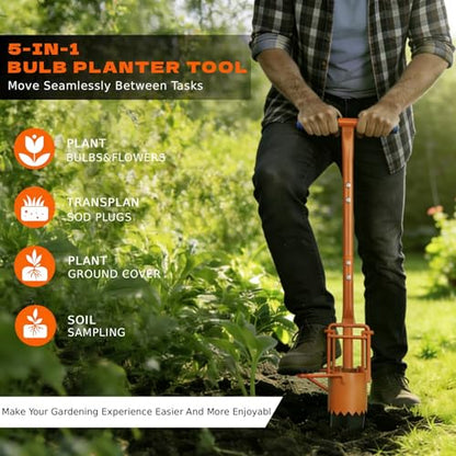 glorousamc Bulb Planter, Weeder, Sod Plugger, Flower Planting, Soil Sampler-5-IN-1 Lawn Tool and Garden Tool - Enhanced Bottom Edge for Easier Penetration, 33.5 Inch（A）