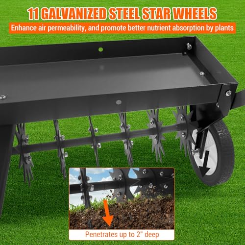 Garvee 40" Tow-Behind Lawn Aerator – Heavy-Duty Core Aeration Tool with Universal Hitch, Adjustable Handle, Transport Wheels, Compatible with Tractors for Garden, Farm & Lawn Care