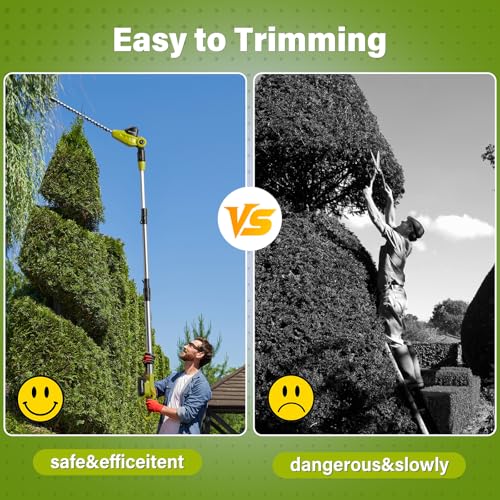 SEYVUM 20V Cordless Pole Hedge Trimmer, Bush & Shrub Cutter, 20-Inch Blade