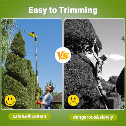 SEYVUM 20V Cordless Pole Hedge Trimmer, Bush & Shrub Cutter, 20-Inch Blade