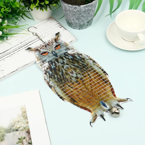 2-in-1 Metal Wind Spinners with Double Sided Owl Picture Bird Reflector for Window, Outdoor Patio, Garden, Farm (1, 12x5.6 in) - size: 12x5.6 in