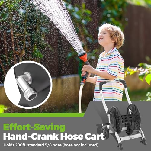 Upgrade Hose Reel Cart, Holds 200 Feet of 5/8" Hose - color: Black