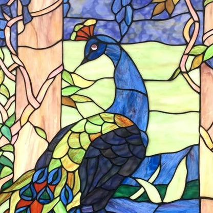 Bieye W10096 Peacock Tiffany Style Stained Glass Window Panel, 19.5Wx40.5H - size: 19.5Wx40.5H Rectangular